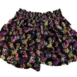 Black High Waisted Floral Shorts